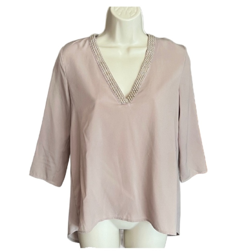 BOGO HM Tan Beaded Embellished V-neck Blouse 4